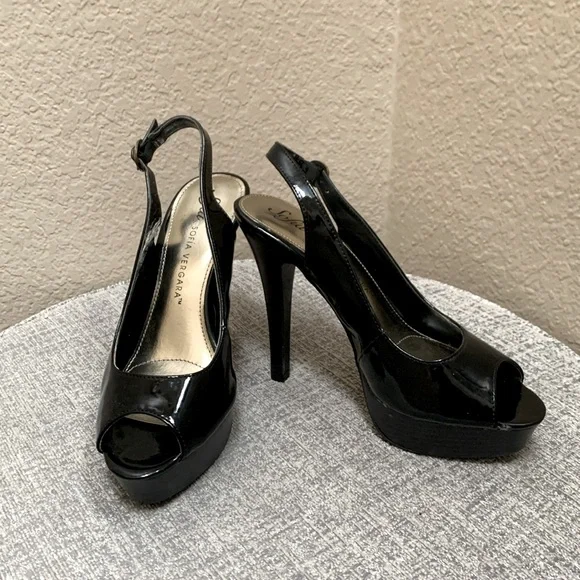 🔹Sofia Vergara Argentina Black Peep Toe Platform Stiletto Heels.. - Picture 1 of 11
